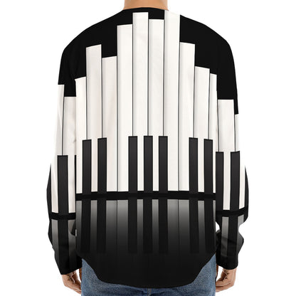 Black And White Piano Keyboard Print Long Sleeve Baseball Jersey