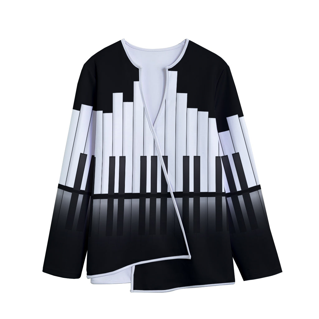 Black And White Piano Keyboard Print Long Sleeve Short Coat