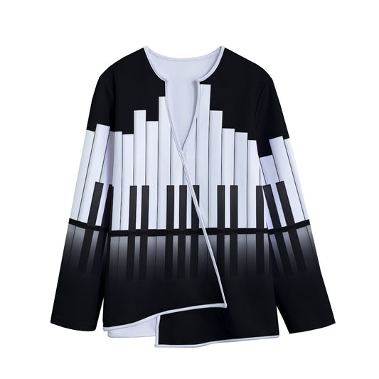 Black And White Piano Keyboard Print Long Sleeve Short Coat
