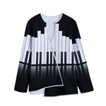 Black And White Piano Keyboard Print Long Sleeve Short Coat