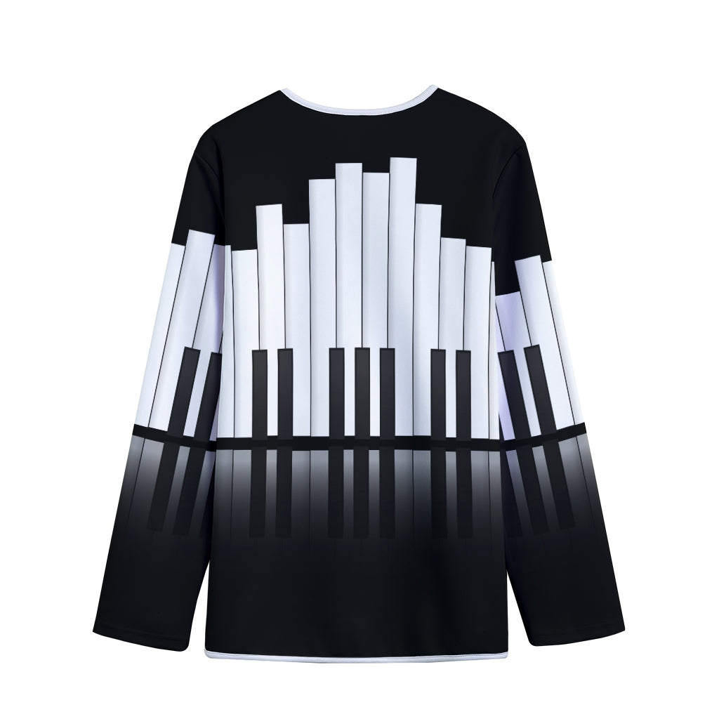 Black And White Piano Keyboard Print Long Sleeve Short Coat