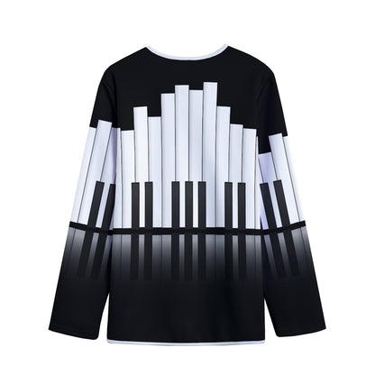 Black And White Piano Keyboard Print Long Sleeve Short Coat