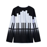 Black And White Piano Keyboard Print Long Sleeve Short Coat