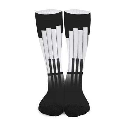 Black And White Piano Keyboard Print Long Socks