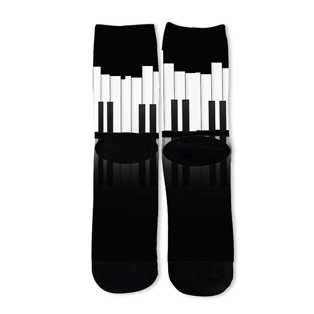 Black And White Piano Keyboard Print Long Socks