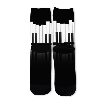 Black And White Piano Keyboard Print Long Socks