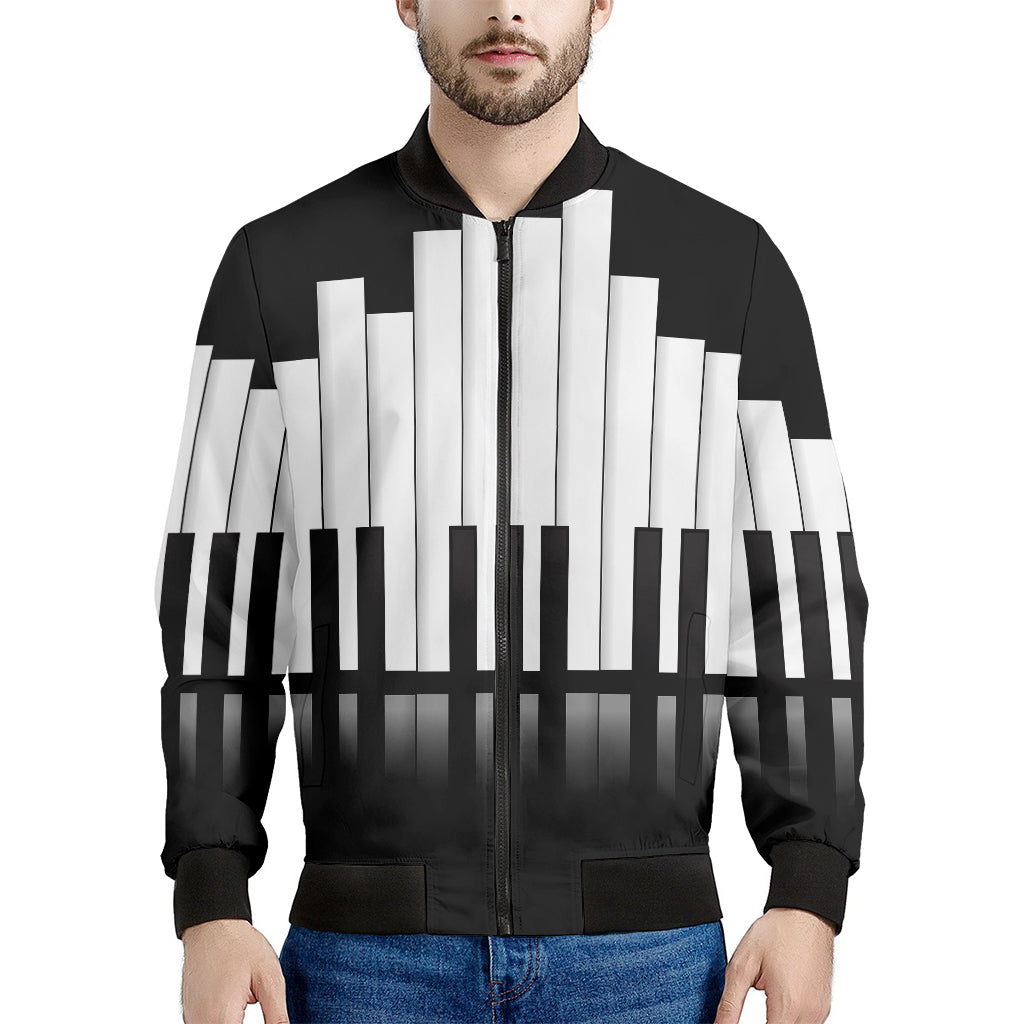 Black And White Piano Keyboard Print Men's Bomber Jacket