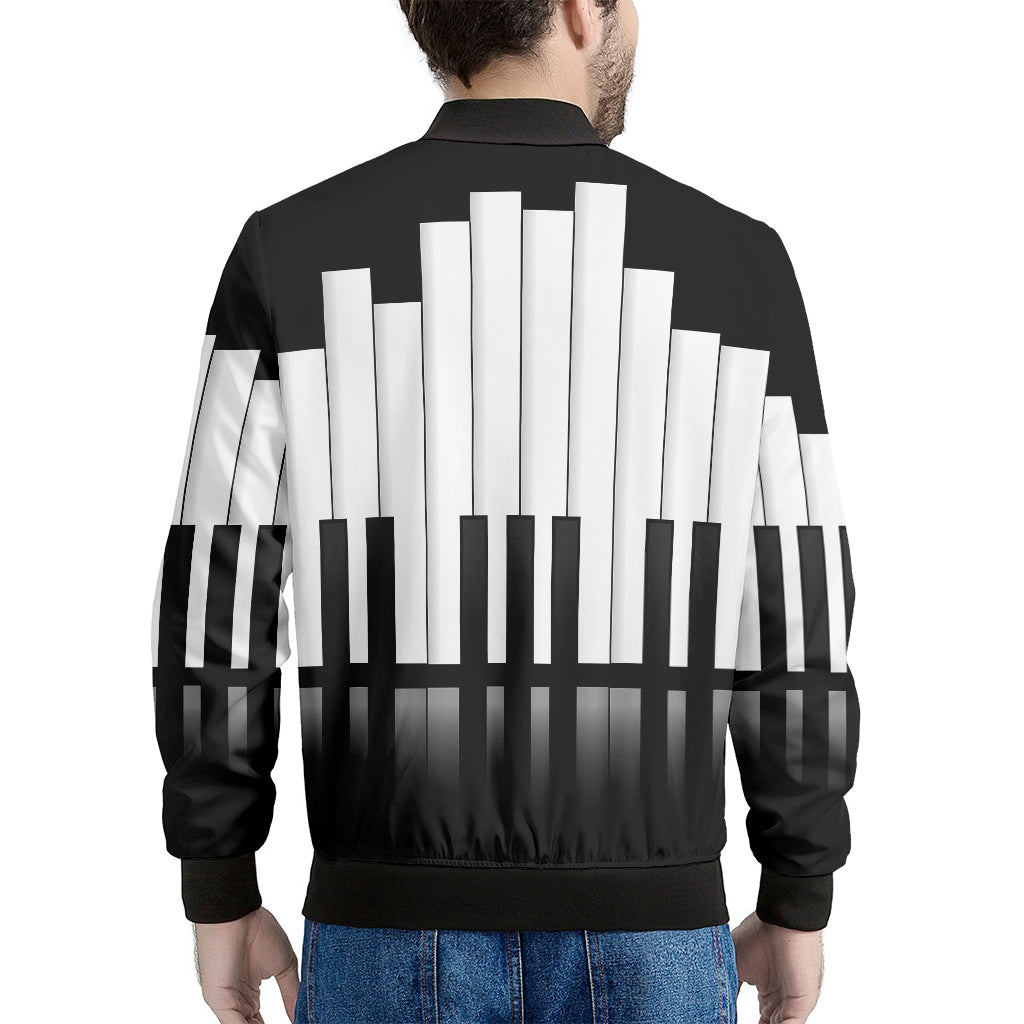 Black And White Piano Keyboard Print Men's Bomber Jacket
