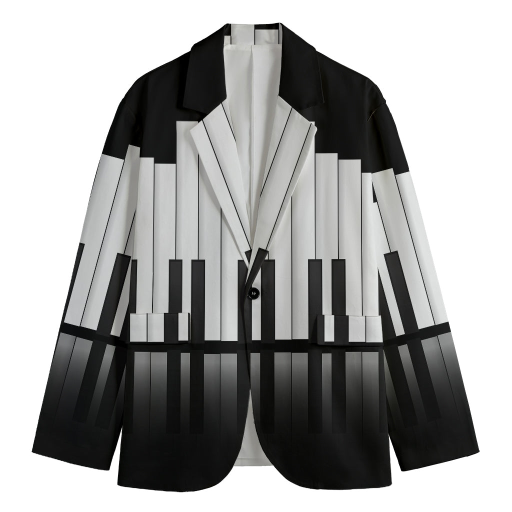 Black And White Piano Keyboard Print Men's Cotton Blazer