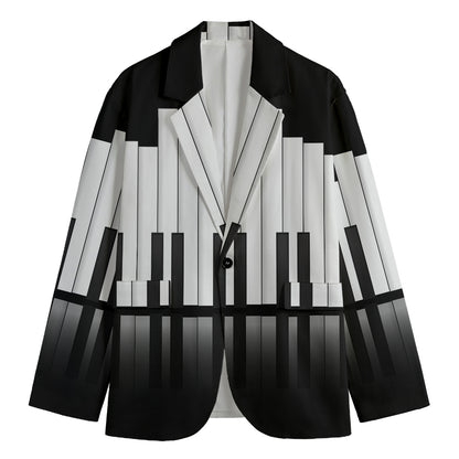 Black And White Piano Keyboard Print Men's Cotton Blazer