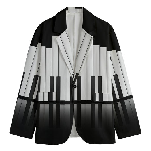 Black And White Piano Keyboard Print Men's Cotton Blazer
