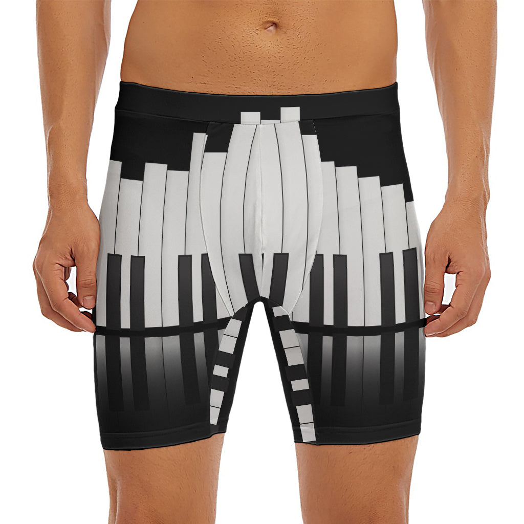 Black And White Piano Keyboard Print Men's Long Boxer Briefs