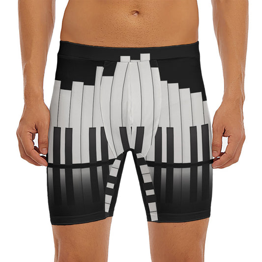 Black And White Piano Keyboard Print Men's Long Boxer Briefs