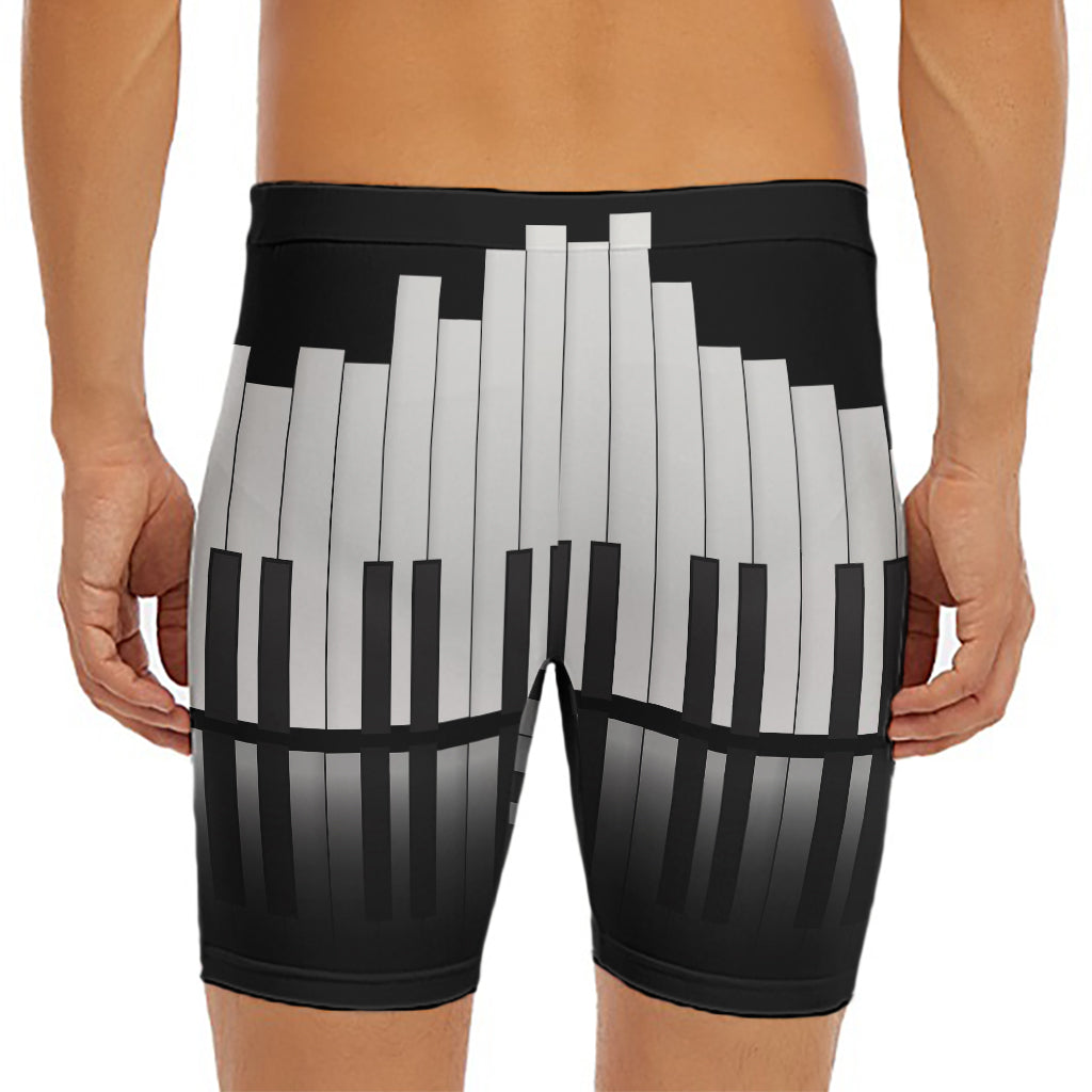 Black And White Piano Keyboard Print Men's Long Boxer Briefs