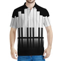 Black And White Piano Keyboard Print Men's Polo Shirt
