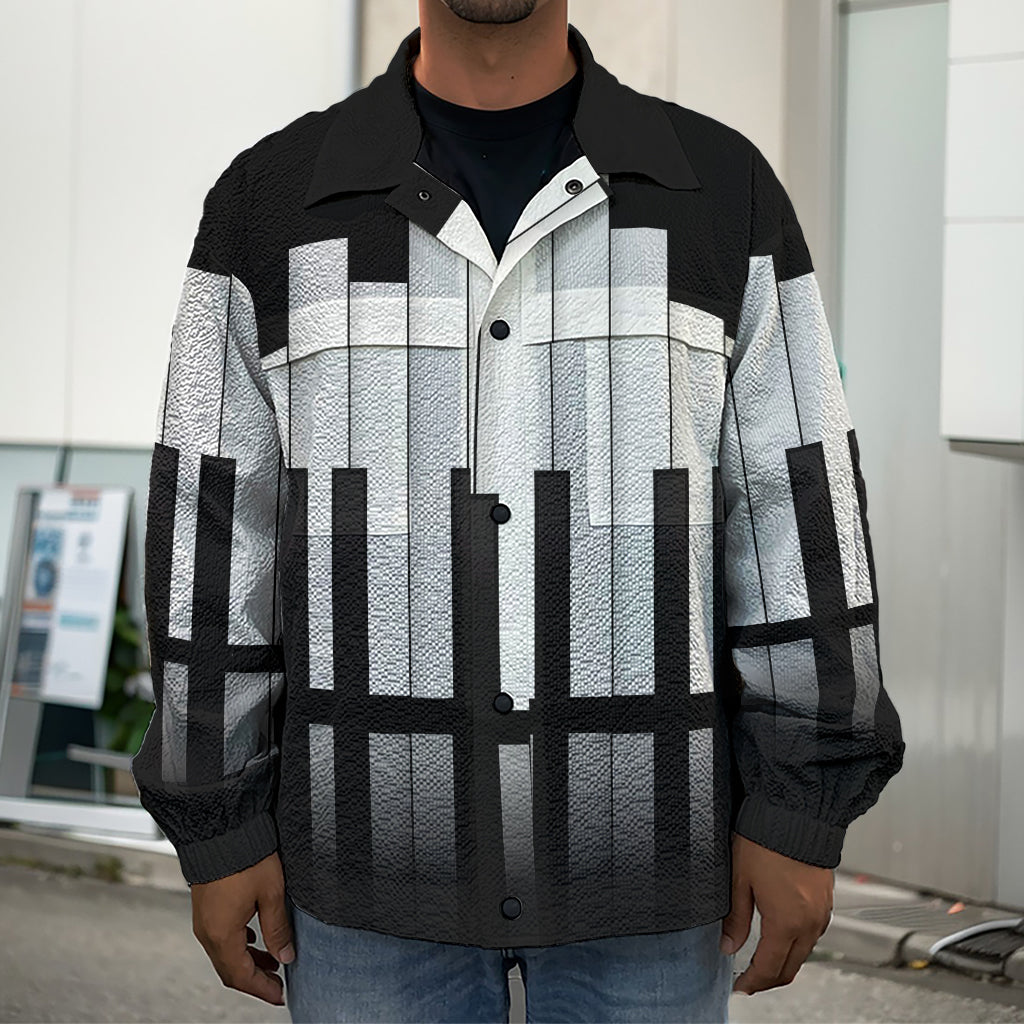 Black And White Piano Keyboard Print Men's Shirt Jacket