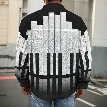 Black And White Piano Keyboard Print Men's Shirt Jacket