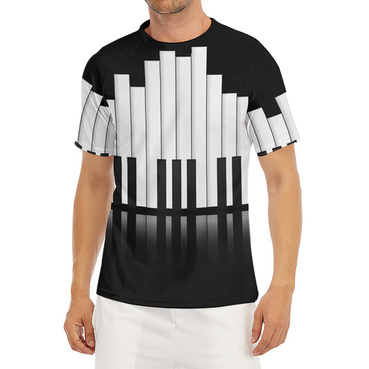 Black And White Piano Keyboard Print Men's Short Sleeve Rash Guard