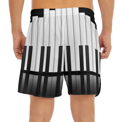 Black And White Piano Keyboard Print Men's Split Running Shorts