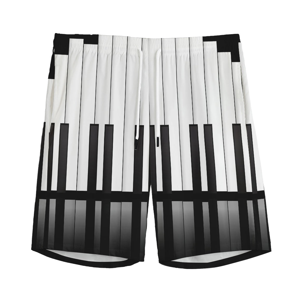 Black And White Piano Keyboard Print Men's Sports Shorts