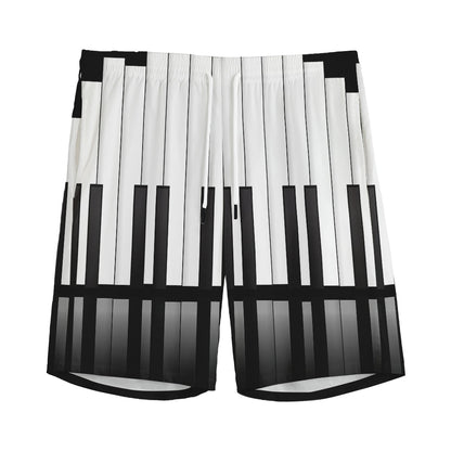 Black And White Piano Keyboard Print Men's Sports Shorts