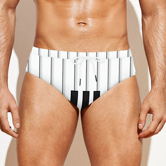 Black And White Piano Keyboard Print Men's Swim Briefs