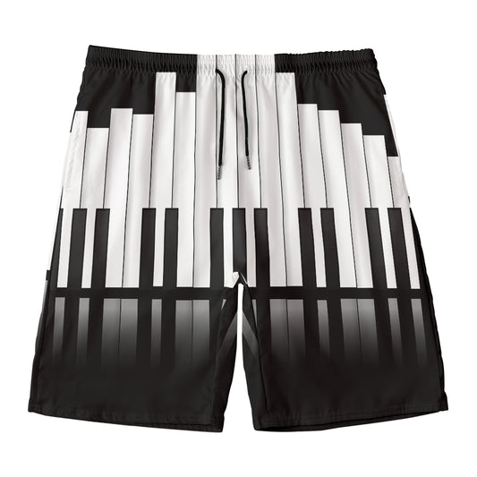 Black And White Piano Keyboard Print Men's Swim Trunks