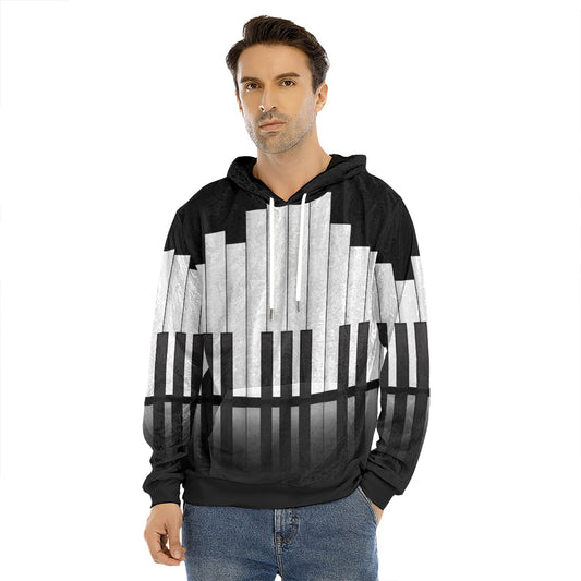 Black And White Piano Keyboard Print Men's Velvet Pullover Hoodie