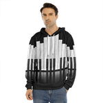Black And White Piano Keyboard Print Men's Velvet Pullover Hoodie