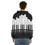 Black And White Piano Keyboard Print Men's Velvet Pullover Hoodie