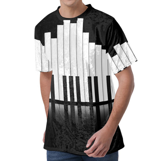 Black And White Piano Keyboard Print Men's Velvet T-Shirt