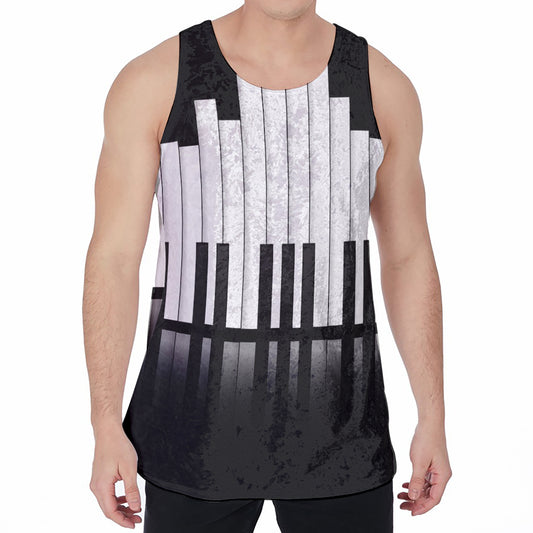 Black And White Piano Keyboard Print Men's Velvet Tank Top
