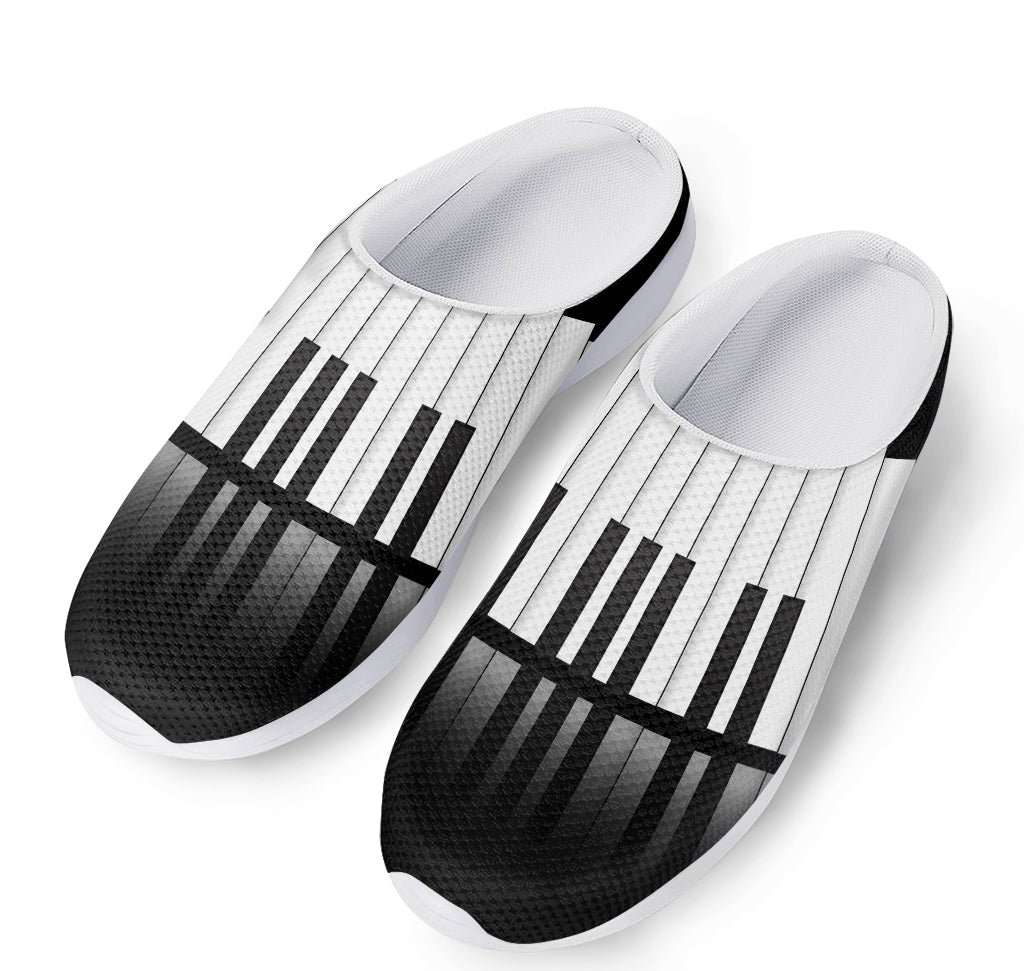 Black And White Piano Keyboard Print Mesh Casual Shoes