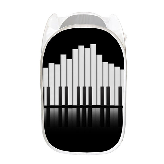 Black And White Piano Keyboard Print Mesh Laundry Hamper