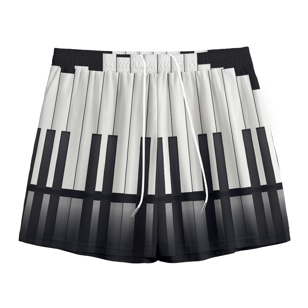 Black And White Piano Keyboard Print Mesh Shorts