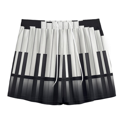 Black And White Piano Keyboard Print Mesh Shorts