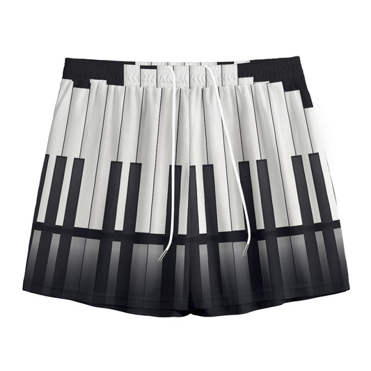 Black And White Piano Keyboard Print Mesh Shorts
