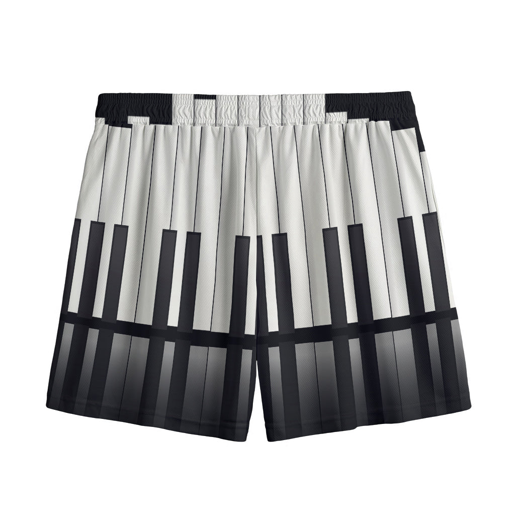 Black And White Piano Keyboard Print Mesh Shorts