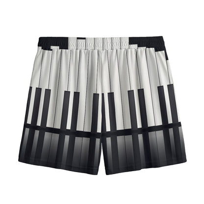 Black And White Piano Keyboard Print Mesh Shorts