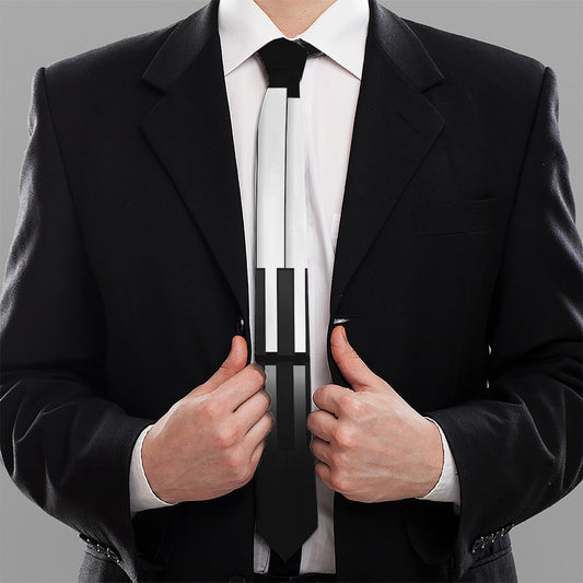 Black And White Piano Keyboard Print Necktie