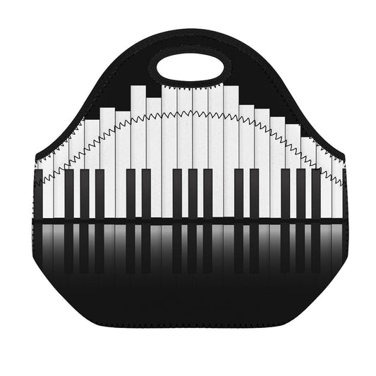 Black And White Piano Keyboard Print Neoprene Lunch Bag