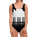 Black And White Piano Keyboard Print One Piece Swimsuit