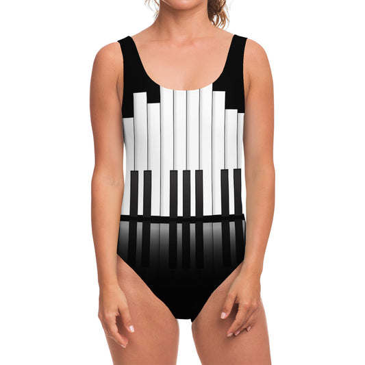 Black And White Piano Keyboard Print One Piece Swimsuit