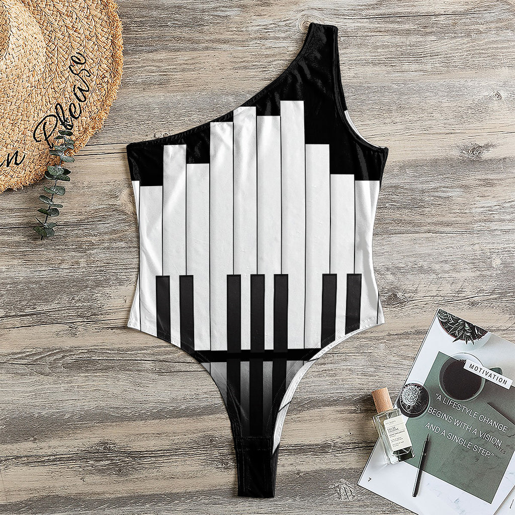 Black And White Piano Keyboard Print One Shoulder Bodysuit