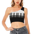 Black And White Piano Keyboard Print One Shoulder Crop Top