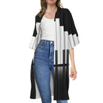 Black And White Piano Keyboard Print Open Front Beach Cover Up