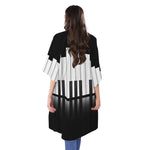 Black And White Piano Keyboard Print Open Front Beach Cover Up