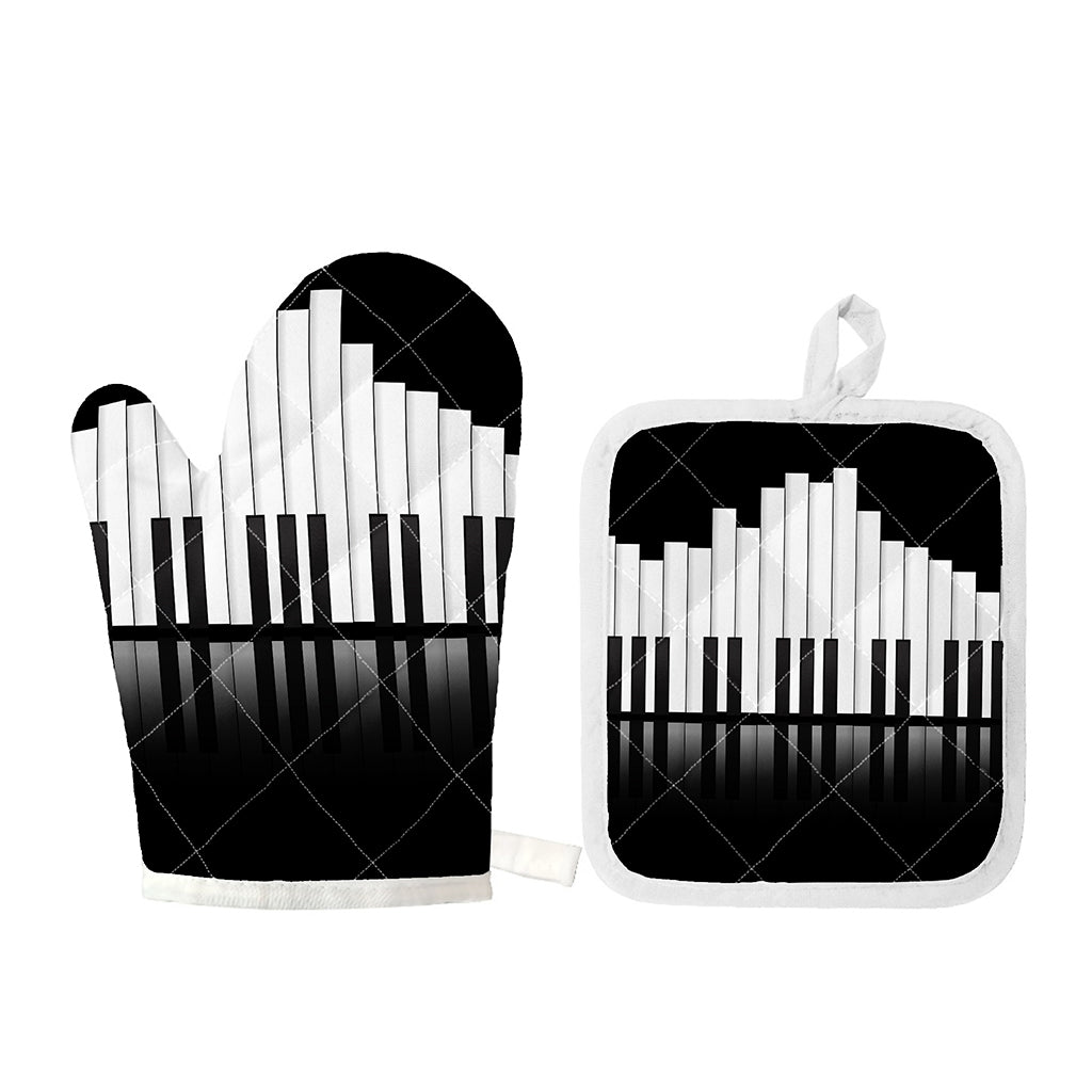 Black And White Piano Keyboard Print Oven Mitt And Pot Holder Set