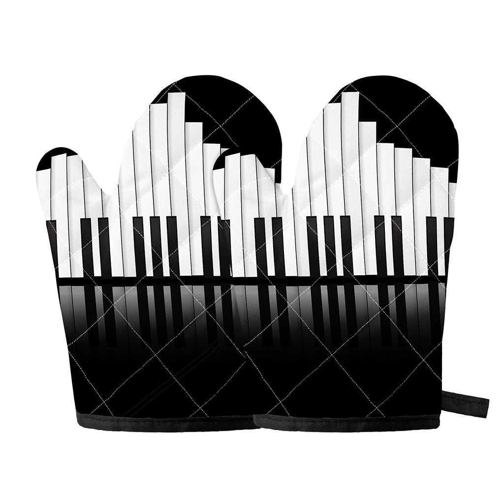 Black And White Piano Keyboard Print Oven Mitts
