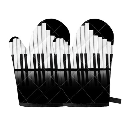 Black And White Piano Keyboard Print Oven Mitts